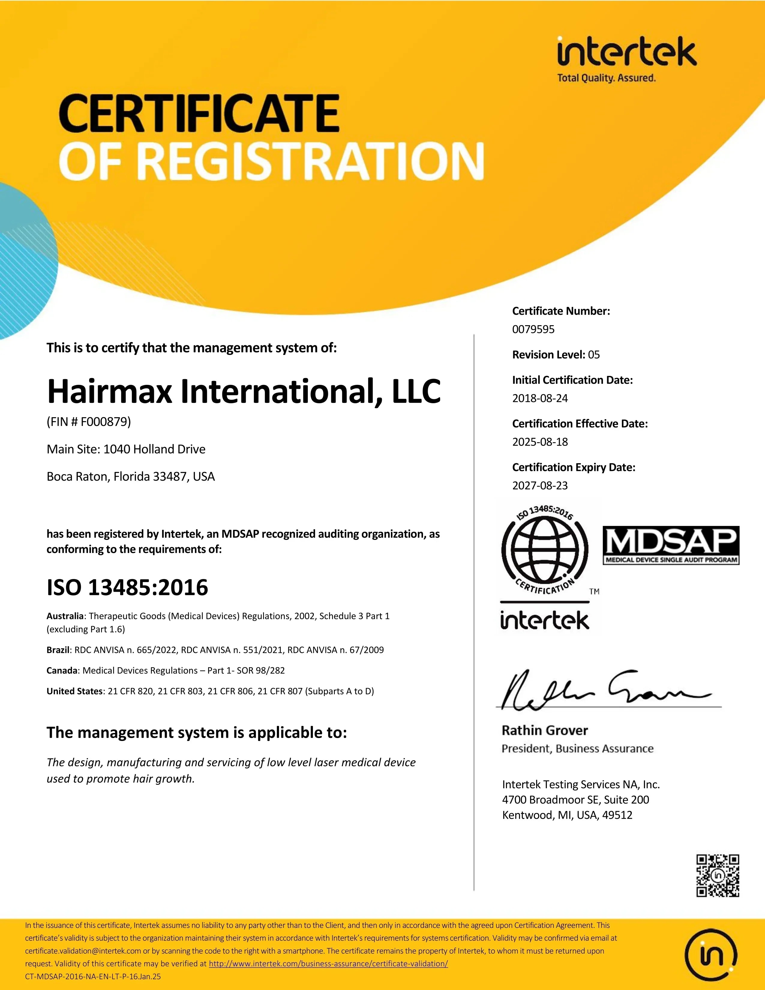 มาตรฐานการผลิตระดับสากล รับรองโดย Intertek และ FDA